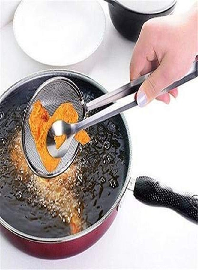 JRT Filter Spoon with Clip Multi-Functional Stainless Steel Colander Oil-Frying Fried Food Kitchen Tongs, Silver, Small - Image 4